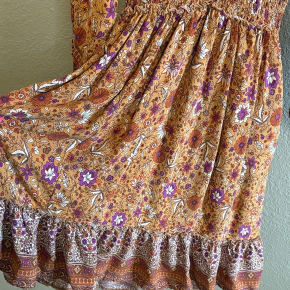 Bluivy Floral Bohemian Dress in Orange and Purple/ Size small - Picture 5 of 12
